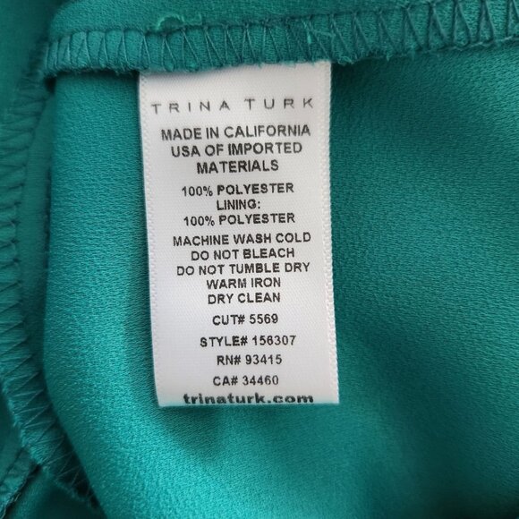 Trina Turk V neck 3/4 Sleeve Sheath Dress Women's Size 2 Green - Picture 10 of 10